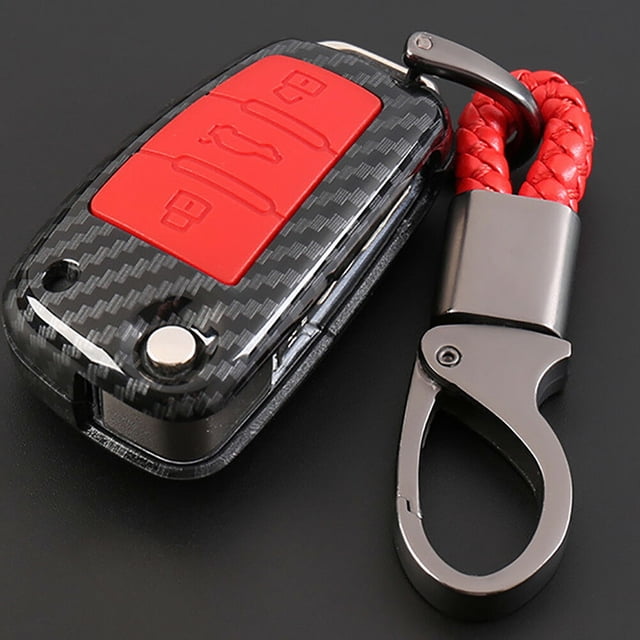 3 Buttons Carbon Fiber Car Key Cover Chain Remote Flip Fob For Audi (A1-A8 Q3 Q5 S4 R8) Accessories