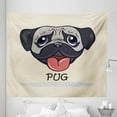 thumbnail image 1 of Pug Tapestry, Cartoon Pug Dog Caricature with Its Tongue out Happy Face Animal Fun Illustration, Fabric Wall Hanging Decor for Bedroom Living Room Dorm, 5 Sizes, Taupe Black Red, by Ambesonne, 1 of 1