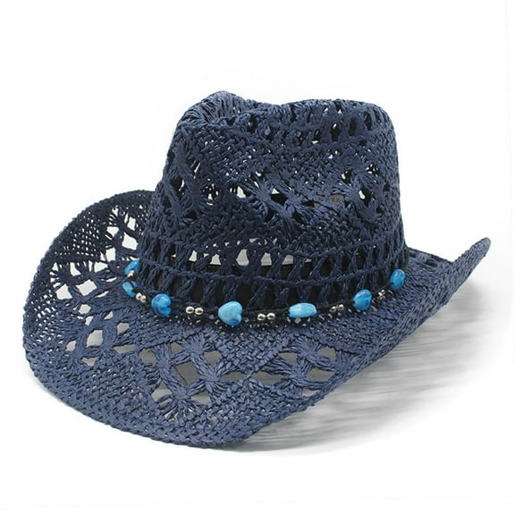 Women Men Summer Western Cowboy Hat Shapeable Straw Hat Hollowed Out Sun Hat