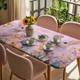 thumbnail image 3 of Easter Bunny Table Cloths for 6 Foot Rectangle Tables, Pink Rabbit Spring Flowers Leaves Rustic Plants Patio Waterproof Elastic Fitted Tablecloths, Washable Rectangular Table Cover for Camping, 3 of 8