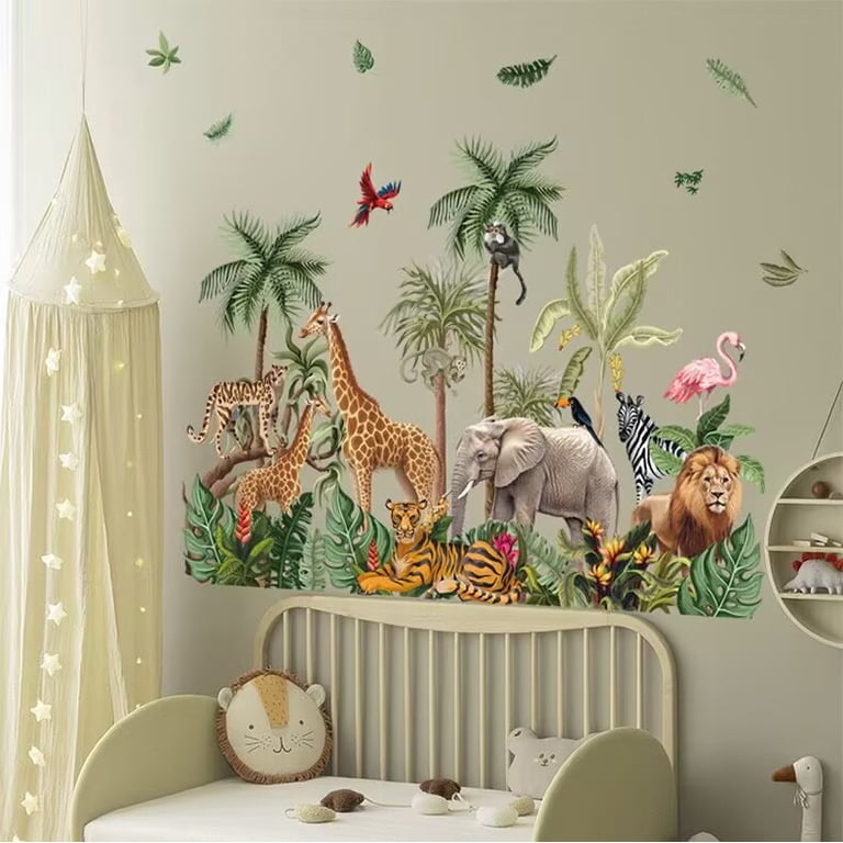 Wondever Safari Animal Wall Stickers - Peel & Stick Jungle Decals For Kids Room, Nursery, Or Playroom