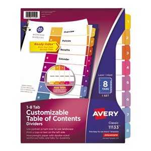 Avery Ready Index Dividers, 8 Tabs, Customizable TOC