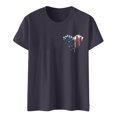 thumbnail image 1 of TSADFHJI Chandail en Molleton pour Femmes à Capuche Mode Féminine Jour de l'Indépendance Drapeau Col Rond Imprimé Double Lettre Haut à Manches Courtes T-Shirt 5 TTG Gris, 1 of 4