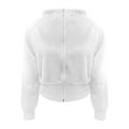 thumbnail image 4 of Cropped Cotton Hood Jackets with Thumb Holes Casual Sports Zip-up Hooded Sweatshirts for Womens Fall Fashion Outwear (Medium, Gray), 4 of 6