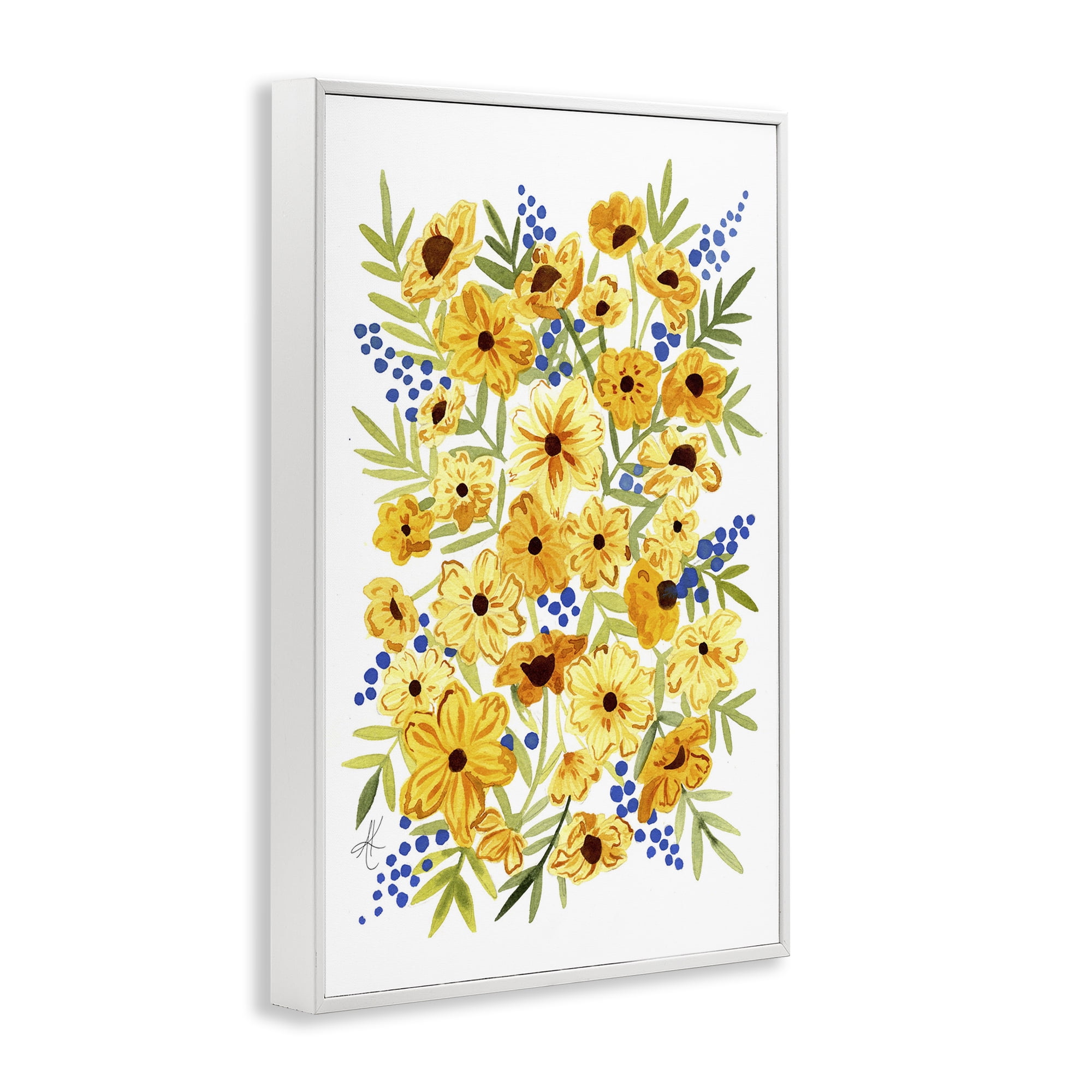 Stupell Industries Yellow Cosmos & Berries Botanical & Floral Painting White Framed Art Print Wall Art, 12 x 18