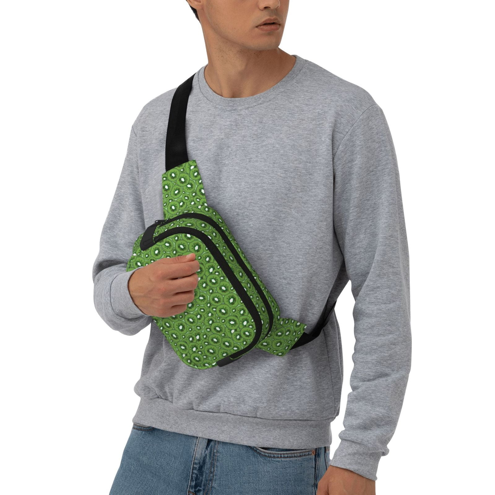Picia Kiwi Fruit Print Square Double-Layer Waist Bag Mini Adjustable Waist Belt Bag Exercise Running Travel Hiking