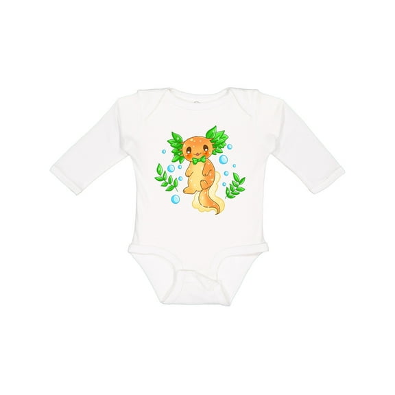 Inktastic Cute Orange and Green Axolotl Boys or Girls Long Sleeve Baby Bodysuit