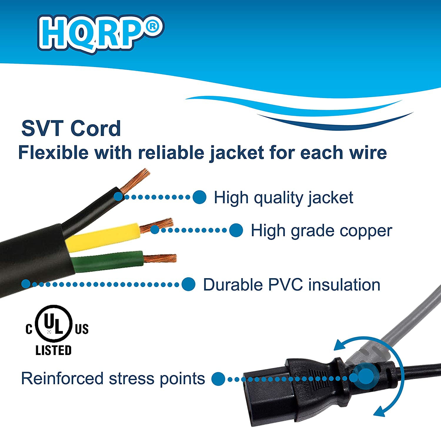 HQRP 10ft AC Power Cord for Precor 5.23-SK 5.33-ST EFX5.33-ADFJ Mains Cable 