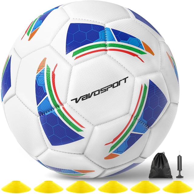 Set de Pelotas de Fútbol VAVOSPORT Tallas Oficiales 3, 4 y 5 con Bomba y Conos
