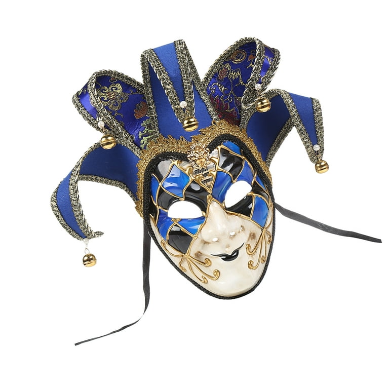 Blue & Gold Full Face Plastic Venetian Mask