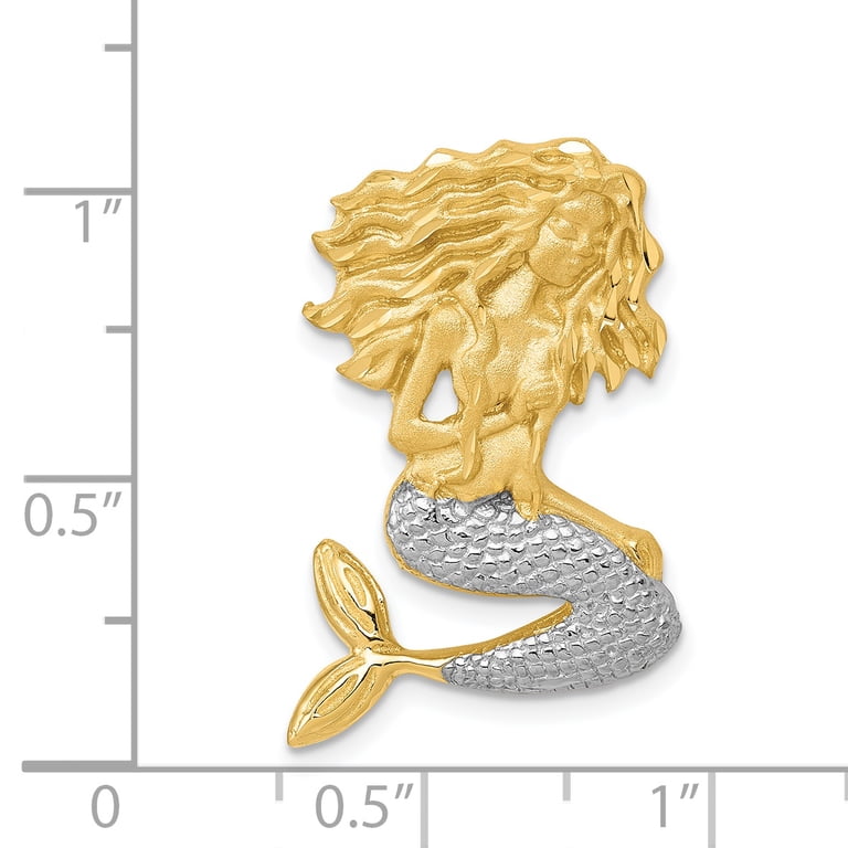 14K Yellow Gold Mermaid Floating Open Chain Slide Pendant Necklace - Mythical Jewelry For Women