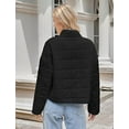 thumbnail image 2 of Fiophy Women's Color Block Quilted Puffer Jacket Casual Padded Coat Lightweight Hook and Eye Short Outwear with Patch Pockets， White, XL, 2 of 6