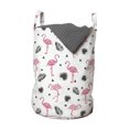 thumbnail image 1 of Flamingo Laundry Bag, Watercolor Art Flamingos with Flower Motifs Coconut Tree Leaves Triangles, Basket with Handles Drawstring Closure for Laundromats, 13" x 19", Black Pink Cream, by Ambesonne, 1 of 4