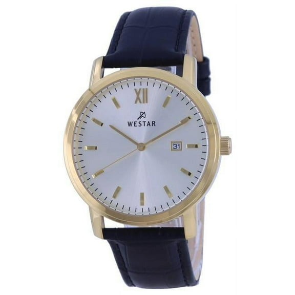 Westar 50244GPN102 Silver Dial Leather Strap Quartz Men Watch, Blue