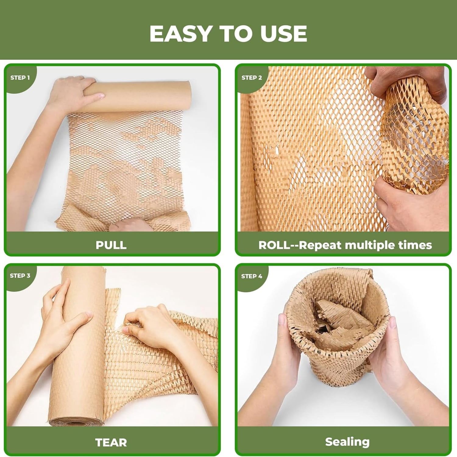 Honeycomb Packing Paper Wrap 15''x500', Substitute Alternative for Bubble Cushioning Wrap for Moving Shipping Packaging, Recyclable Moving Supplies with 60 Fragile Sticker Labels