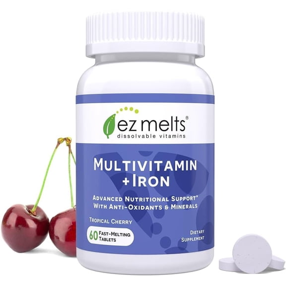 EZ Melts Dissolvable Multivitamin with Iron for Women and Men, Sugar-Free, 1-Month Supply - 1 Pack