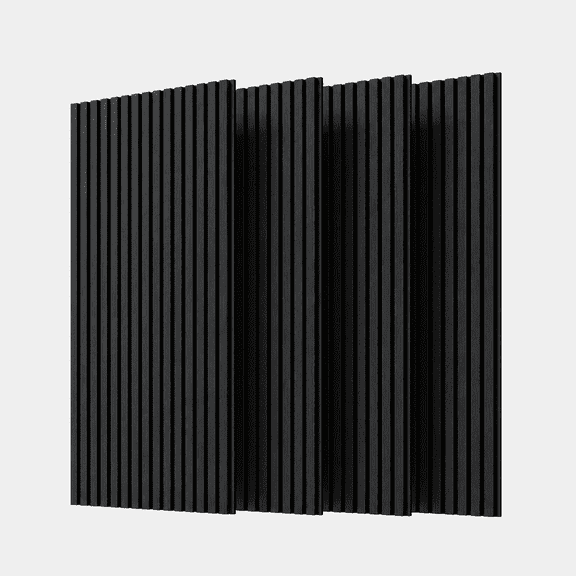 Wood Panels for Wall Slat Wall Panels, 4PC Wood Slat Acoustic Panels for Wall and Ceiling - 3D Fluted Sound Absorbing Panel with Three Sides Fully Wrapped on Wood Finish -45.27''X23.62''(black)