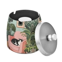 Yayeee Ashtray with Lid for Cigarette Smokeless Stainless Steel Home Ash Holder, Pink Sleeping Cat