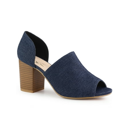 

Perphy Denim Open Toe Chunky Heel Slide Sandals