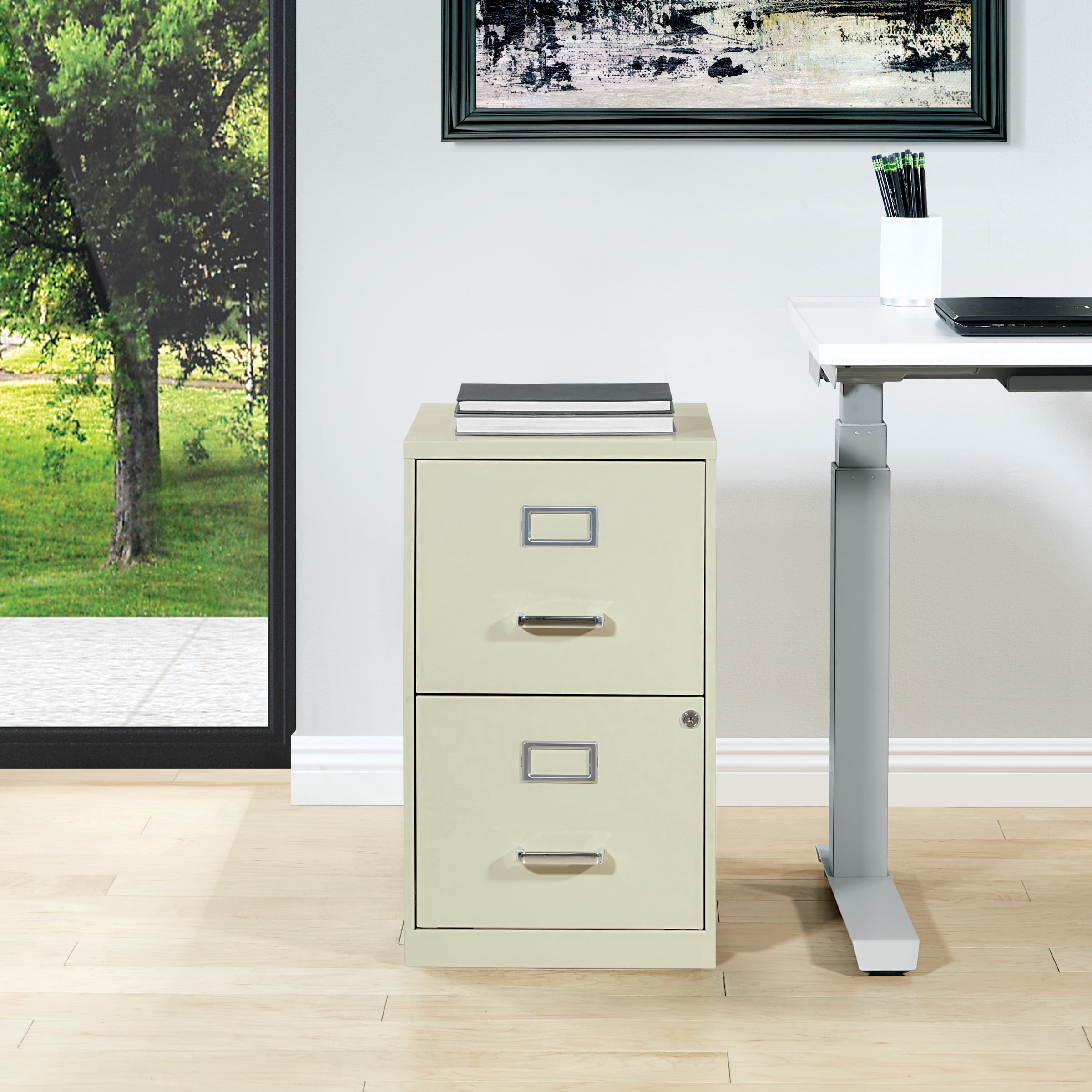 2 Drawer Locking Metal File Cabinet in Tan