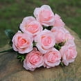 thumbnail image 4 of Ramo de flores de rosas artificiales de 11 cabezas, ramo de rosas falsas de tela de seda para banquete de boda nupcial, rosa claro seitruly HA6516-01B, 4 of 6