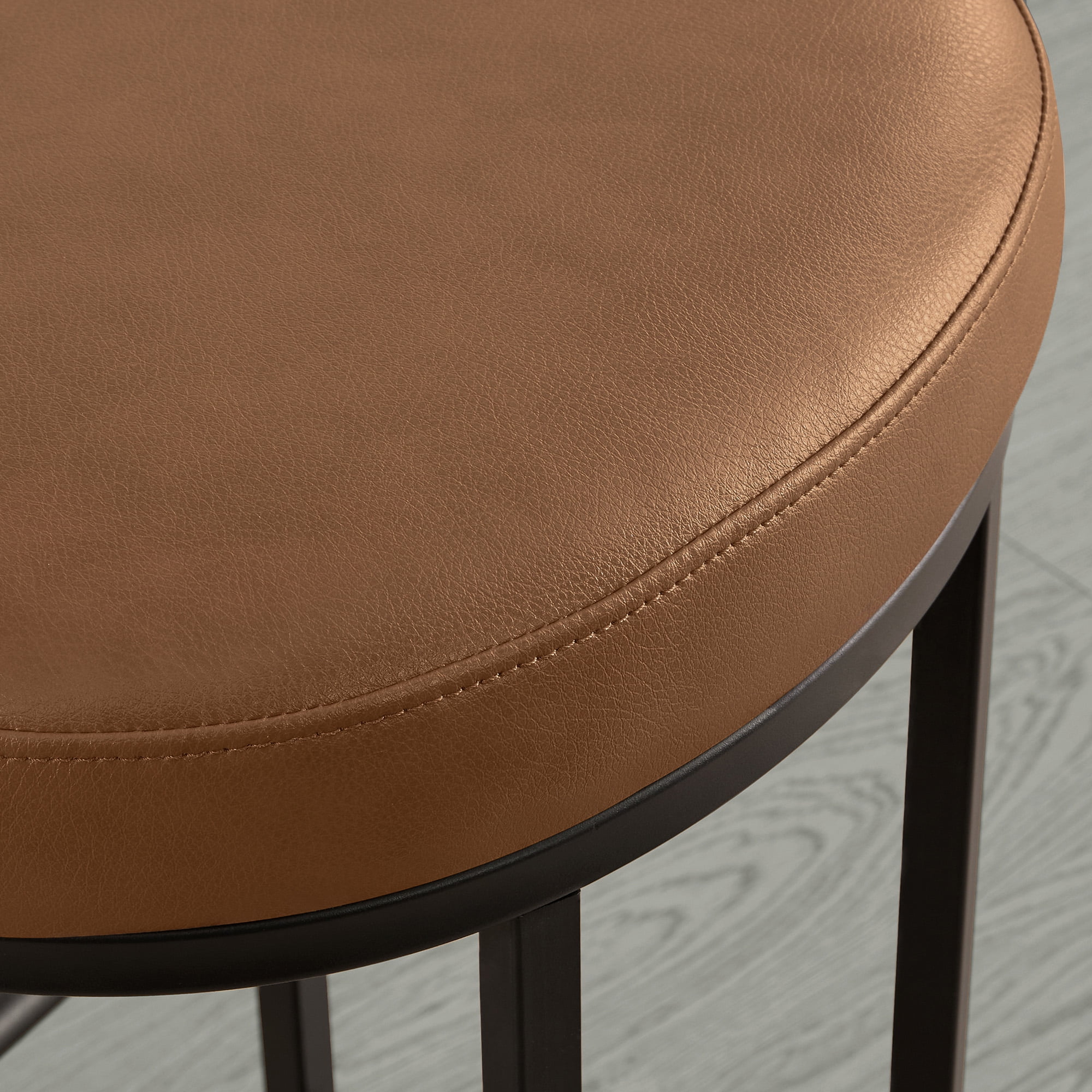 Spruce & Spring Modern Bar Stool Set of 3 with Curved Upholstered Seat and Metal Legs, Brown