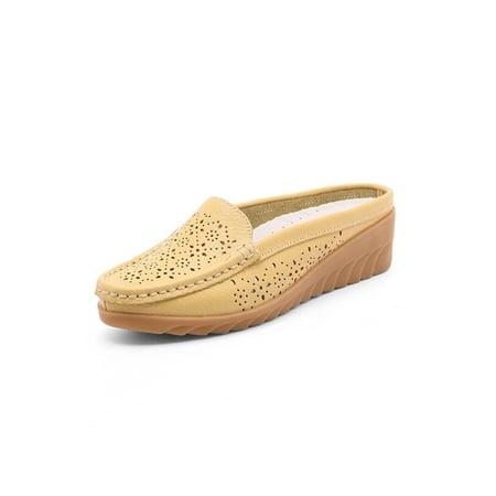 

Rotosw Ladies Sandals Slip On Slides Summer Wedges Fashion Comfort Nurse Shoe Walking Non-Slip Casual Shoes Yellow 4.5