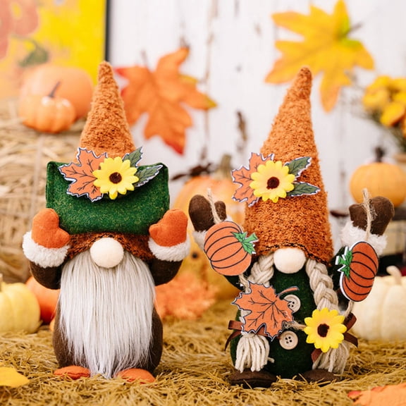 2PCS Fall Gnomes Autumn Decorations for Home, Thanksgiving Gnomes Plush Handmade Scandinavian Farmhouse Fall Tiered Tray Decor Gnome Festival Home Decor Table Ornament Gifts