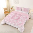 thumbnail image 2 of Manfei Pink Princess Bow Letter B Queen Comforter Set for Girls, Boho Damask Flower Bedding Comforter Set, Pink Reversible, 3-Piece, 2 of 6