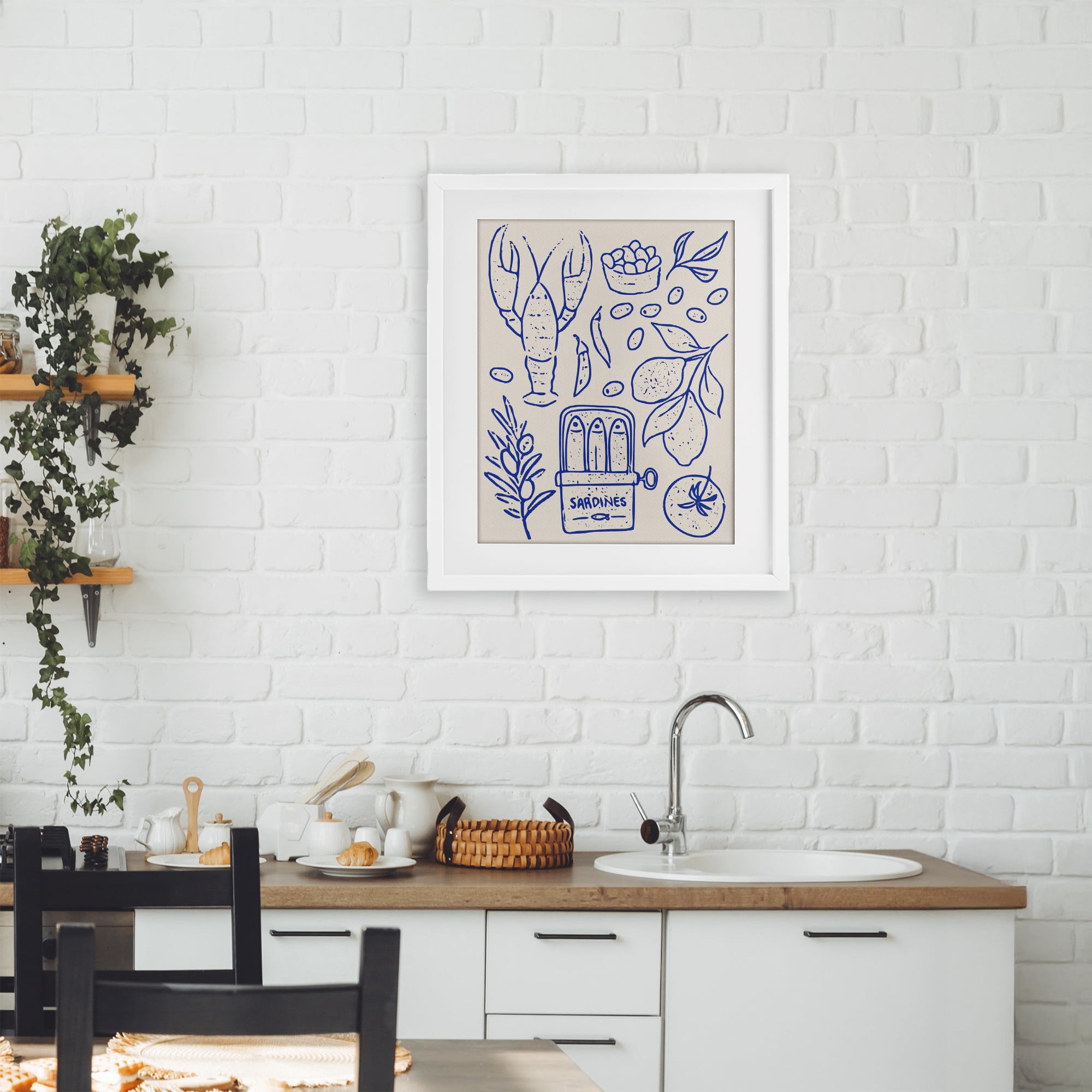 Stupell Industries Seafood & Herbs Simplicity White Framed Print Under Glass, design by Camila Juncos