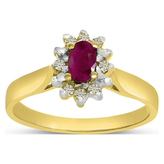 14k Yellow Gold Oval Ruby And Diamond Ring