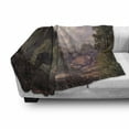 thumbnail image 2 of Woodland Soft Flannel Fleece Throw Blanket, Wolf Coming out of the Woods Gothic Castle Lake Boat off in Distance, Cozy Plush for Indoor and Outdoor Use, 50" x 60", Brown Army Green Rose, by Ambesonne, 2 of 5