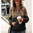 thumbnail image 2 of Sudadera de Mujer con Cremallera de un Cuarto con Estampado de Empalme Sudadera de Felpa Engrosada con Bolsillo para Primavera Otoño Invierno OD Verde XL, 2 of 8