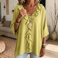 thumbnail image 4 of SOOMLON Ruffle Shirts for Women Plus Size V Neck 3/4 Sleeve Tunic Top Ruched Panel Blouses Loose Travel Vacation Clothes, 4 of 7