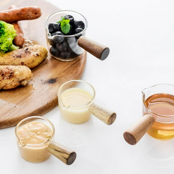 DABOOM Home Glass Milk Pan, Mini Butter Warmer Saucepan Pan Small Cookware with Wooden Handle, Perfect Size for Heating Smaller Liquid Portions