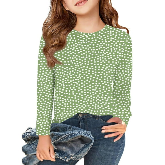 XADYUY Girls Shirts Long Sleeve 10-12 Crewneck Winter Tee for Girls Casual Basic Girls Tops Cute Polka Dot Girls Tunic Tops 8-9 Years,Mint Green