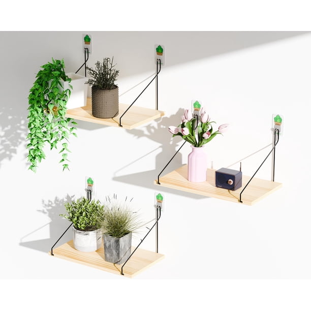 Estantes flotantes QsQueen de madera rústica, juego de 3 para decoración del hogar