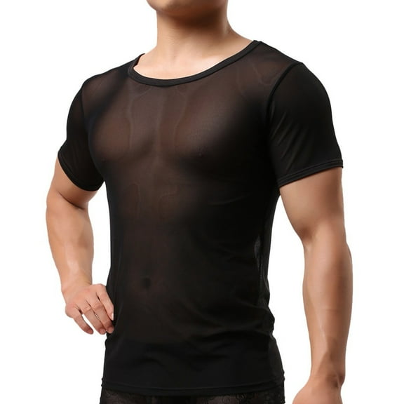 Clothing 2025 Mens Mesh T Shirt See Through Lounge Short Sleeves Fashion Sheer Muscle Tee Tops Breathable Undershirt Clubwear