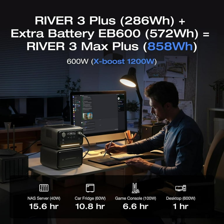 EF EcoFlow Portable Power Station RIVER 3 Plus 270 with EB600