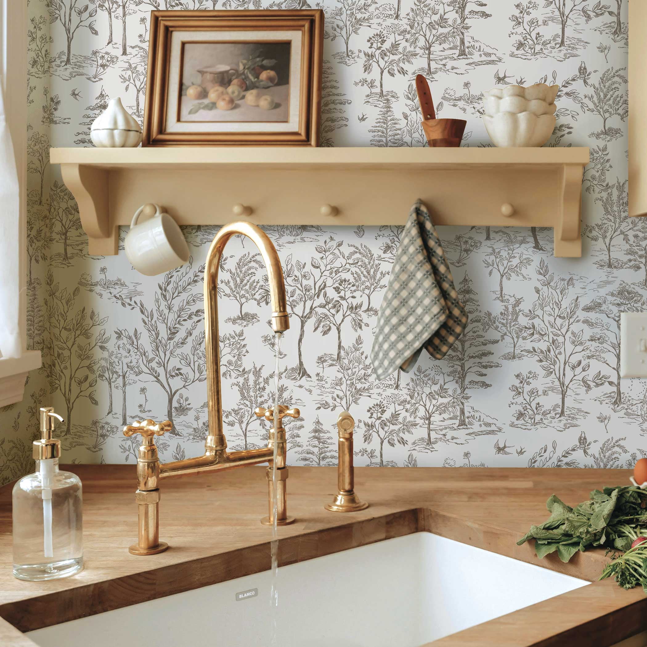 Tempaper Arbor Toile Cocoa Removable Peel and Stick Wallpaper, 20.5" X 16.5'
