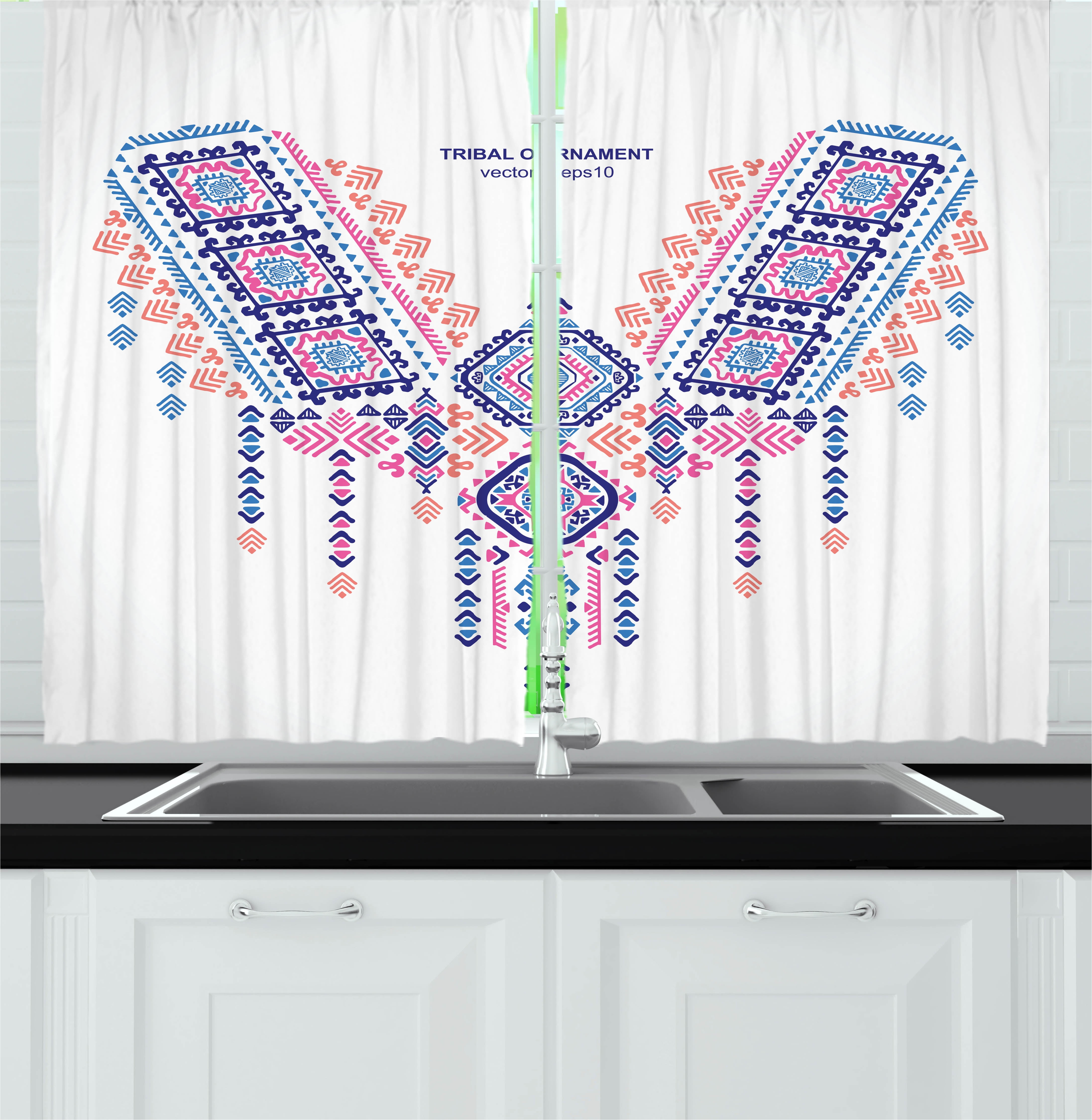 Tribal Curtains 2 Panels Set, Ethnic African Geometric Design Aztec