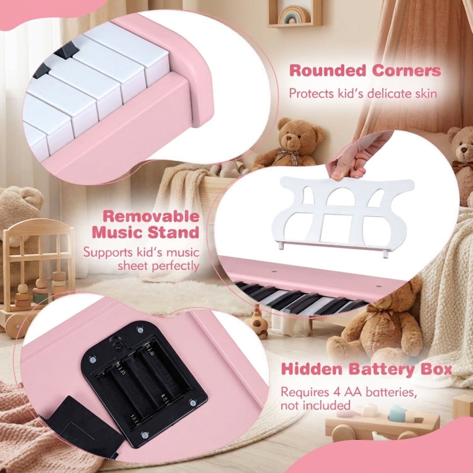Redsmile 30-Key Kids Piano Keyboard with Music Stand and ASTM-Certified Design for Toddlers and Beginners, Pink