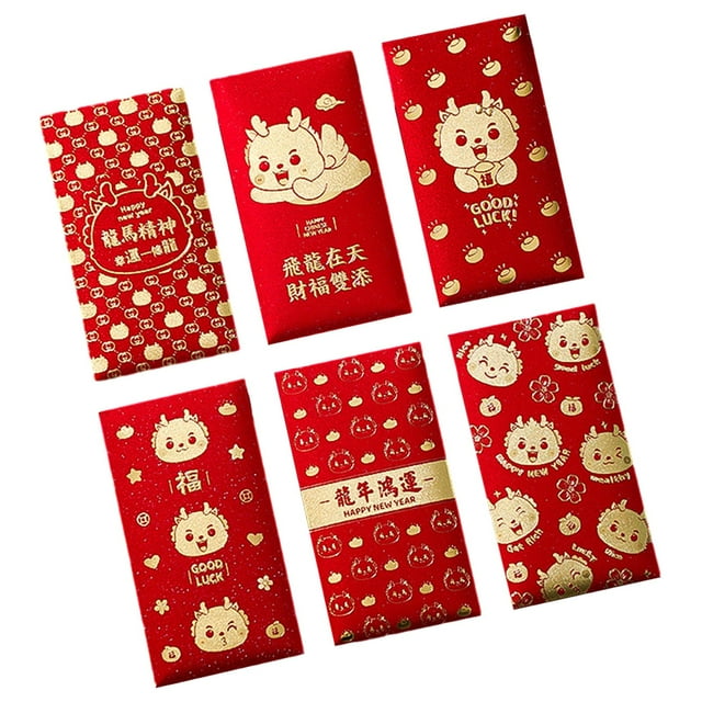 simhoa 6Pcs Chinese New Year Red Envelopes Festival Money Envelope Red Packet D