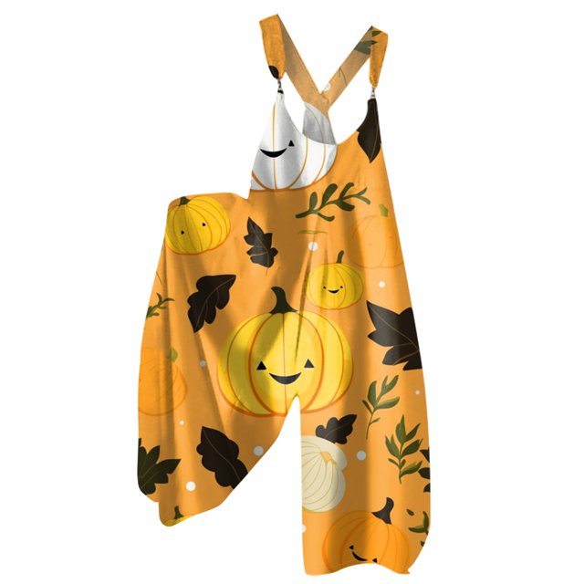 Vestido tipo peto con tirantes ajustables y estampado de murciélagos y estrellas con temática de Halloween para mujer