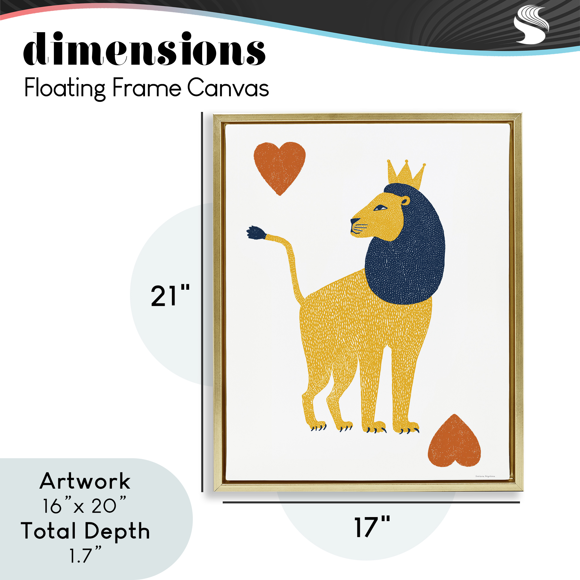 Lion & Hearts Card Gold Framed Floater Canvas Wall Art, design by Svetlana Aleynikova