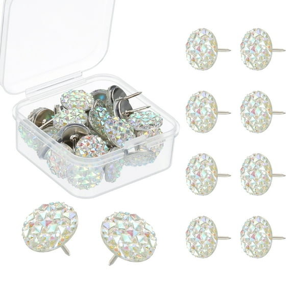 Uxcell 30Pcs Diamond Push Pins, Glitter Rhinestone Decorative Thumb Tacks Shiny Push Pins for Cork Board Bulletin Board Photo Memo Wall Hangings, White