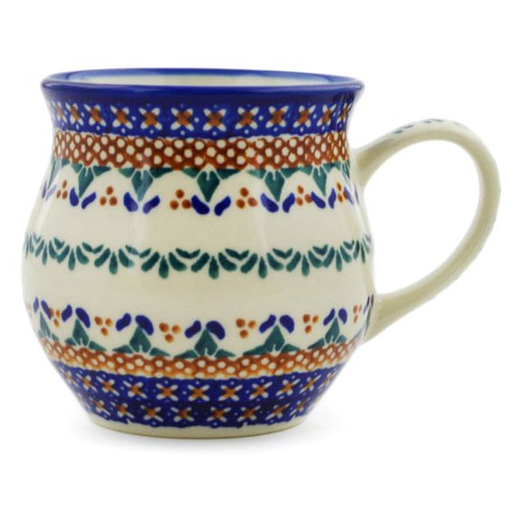 Polish Pottery 12 oz Bubble Mug (Blue Cress Theme) Hand Painted in Boleslawiec, Poland   Certificate of Authenticity