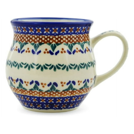 

Polish Pottery 12 oz Bubble Mug (Blue Cress Theme) Hand Painted in Boleslawiec Poland + Certificate of Authenticity