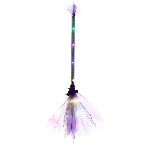 LED Light Up Witch Broom 2025 Halloween Decor - Purple Glowing Broomstick for Accessories, Witches Props, Spooky Party Decorations for Adults and Kids Indoor Outdoor
