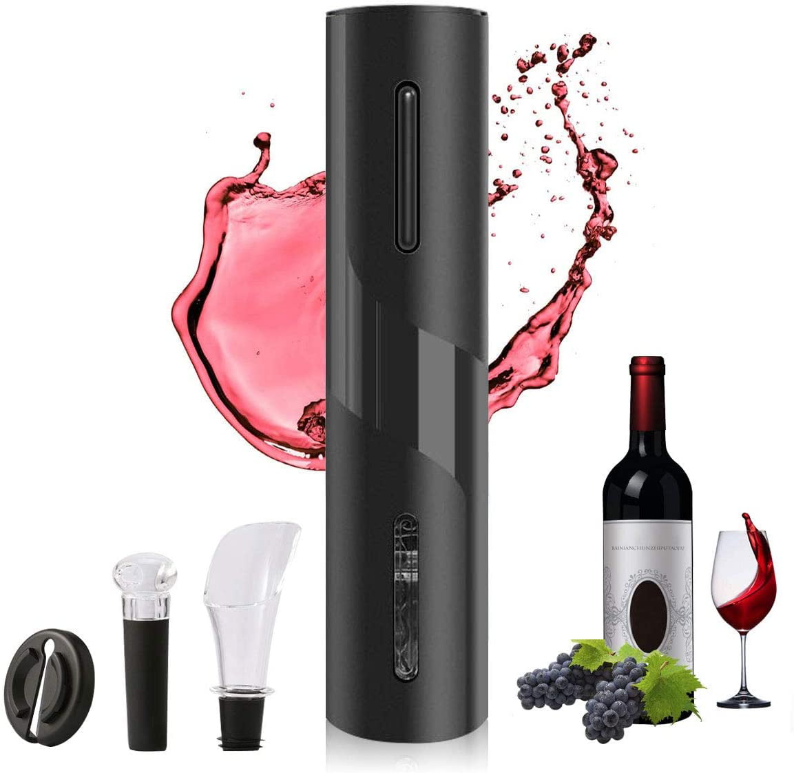 Electric Wine Bottle Opener Corkscrew With Pourer Foil Cutter Vacuum Stopper Set 